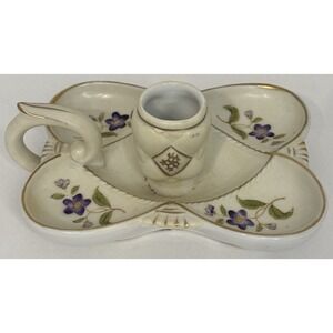 Lipper & Mann Porcelain Candle Holder Purple Violets Gold Rimmed Vintage